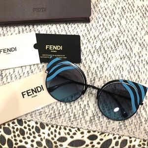 FENDI 53mm Cat Eye Blue Striped Edge Sunglasses